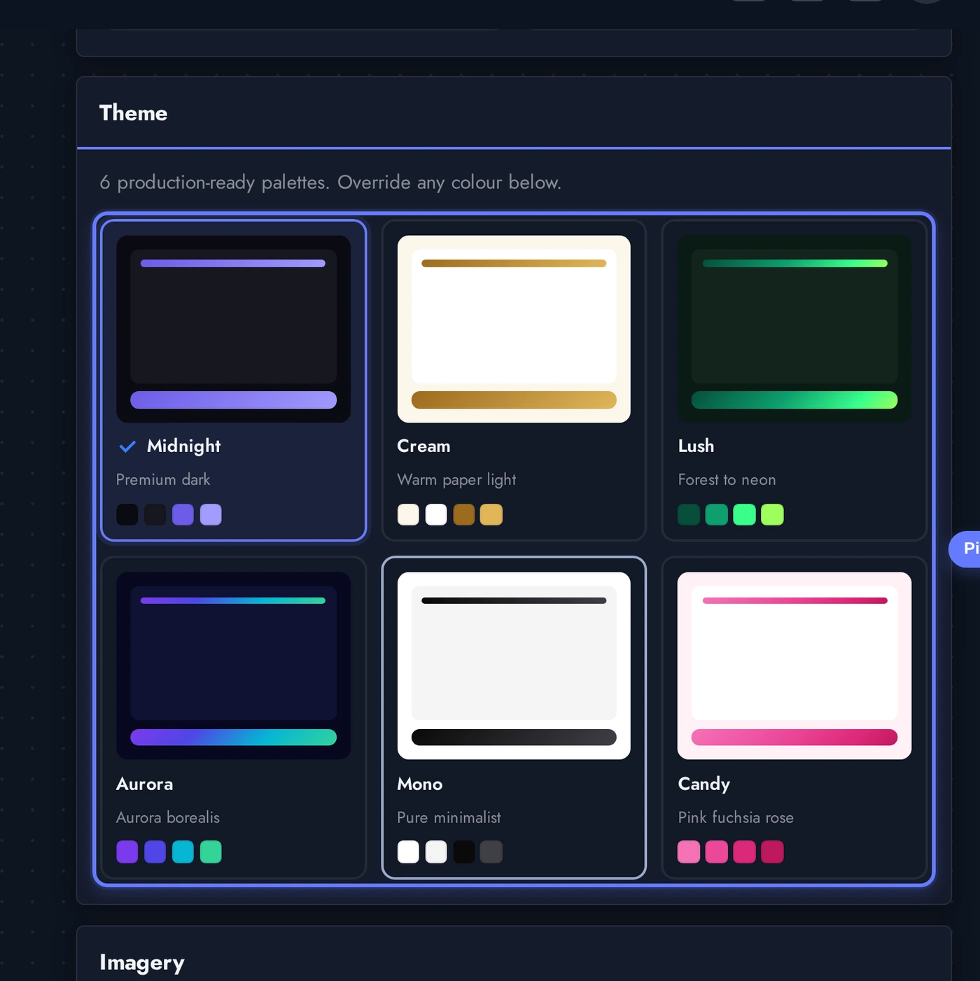 Loyalty editor Appearance tab showing the theme grid