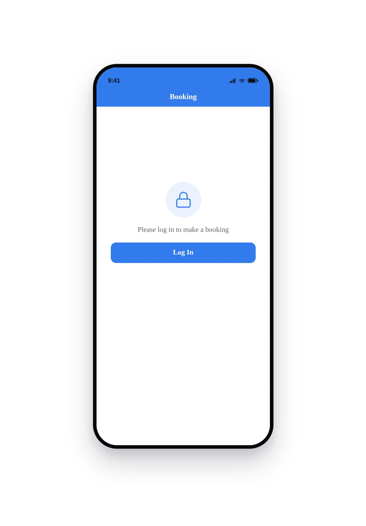 iPhone-style phone frame rendering the booking feature in its initial state