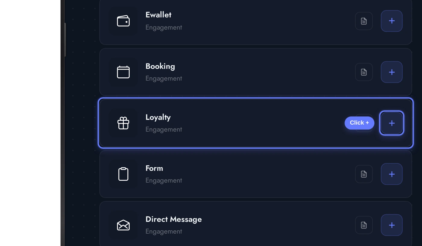 Add a Page list with the Loyalty card highlighted