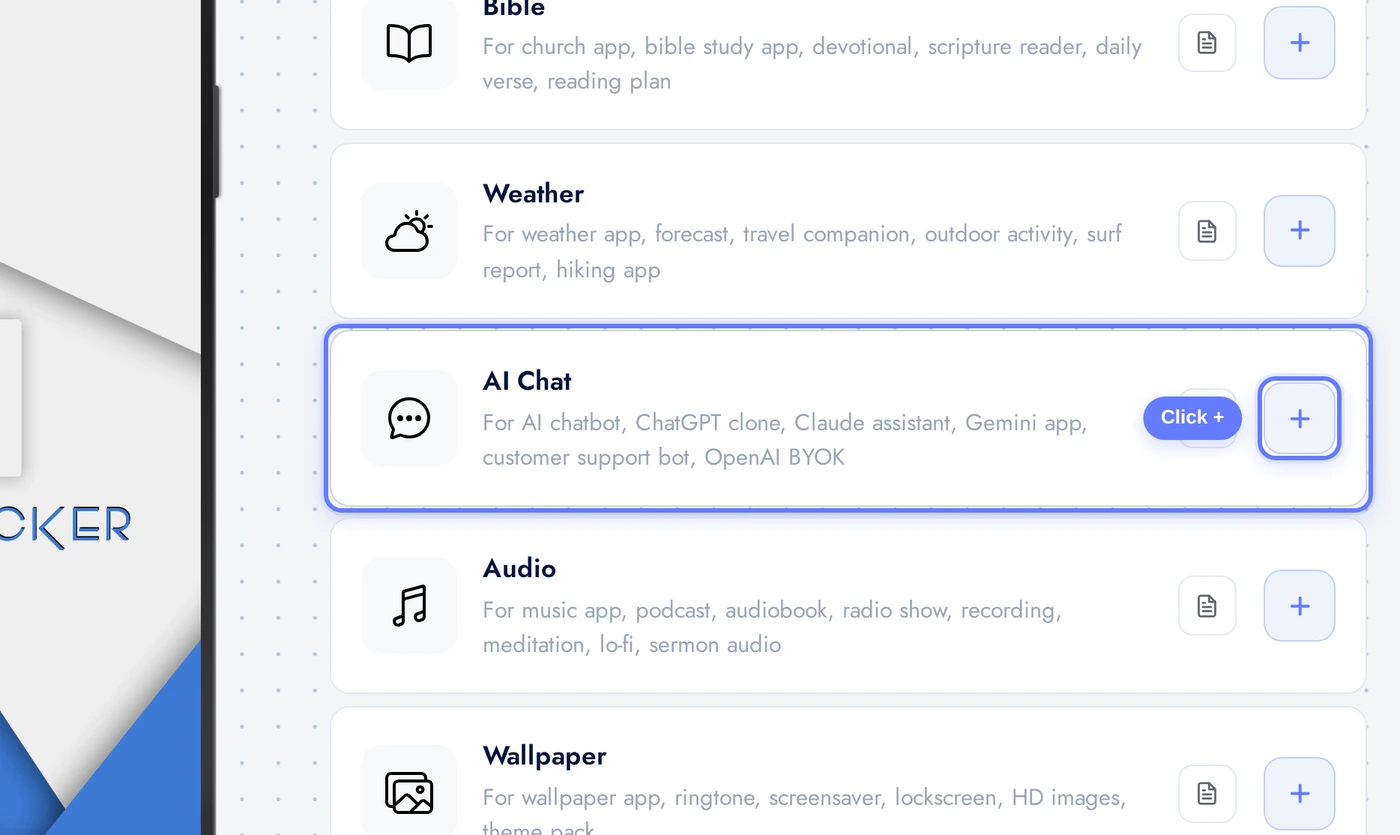 Add a Page list with the AI Chat card highlighted