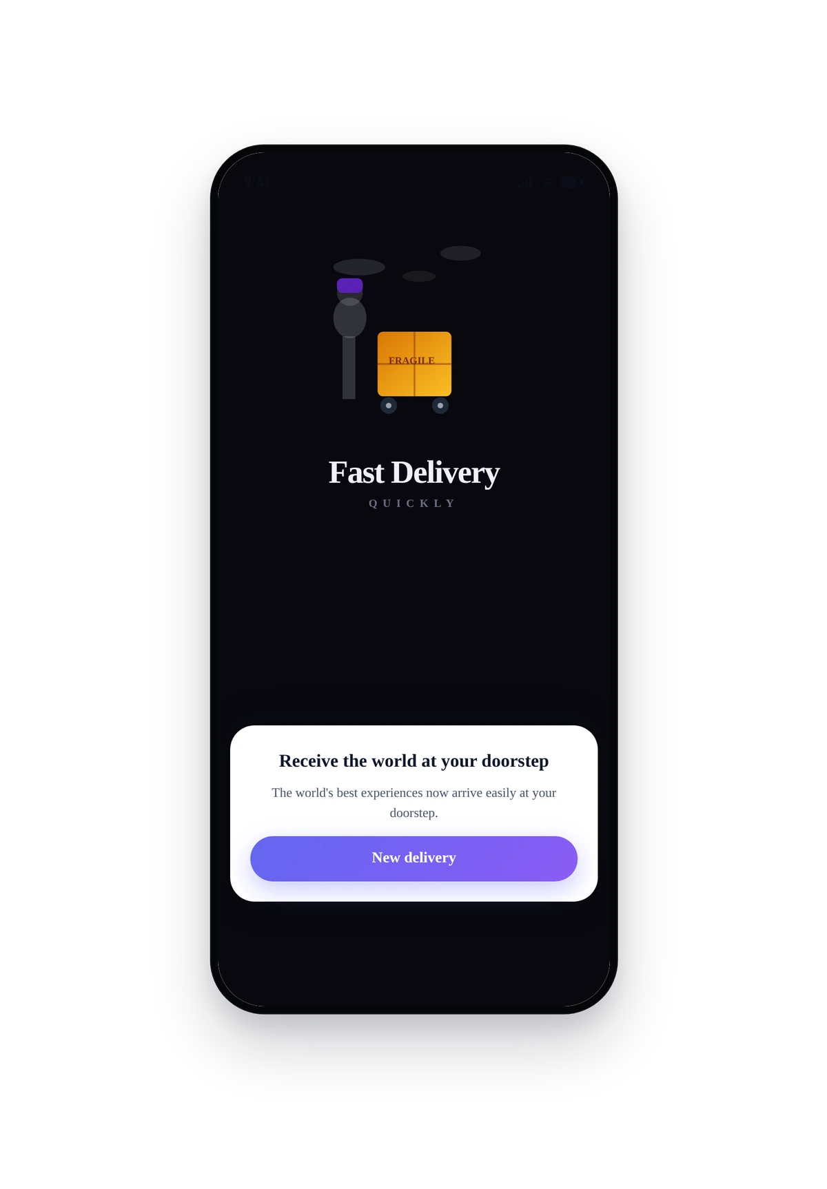 iPhone phone frame rendering the live Delivery home