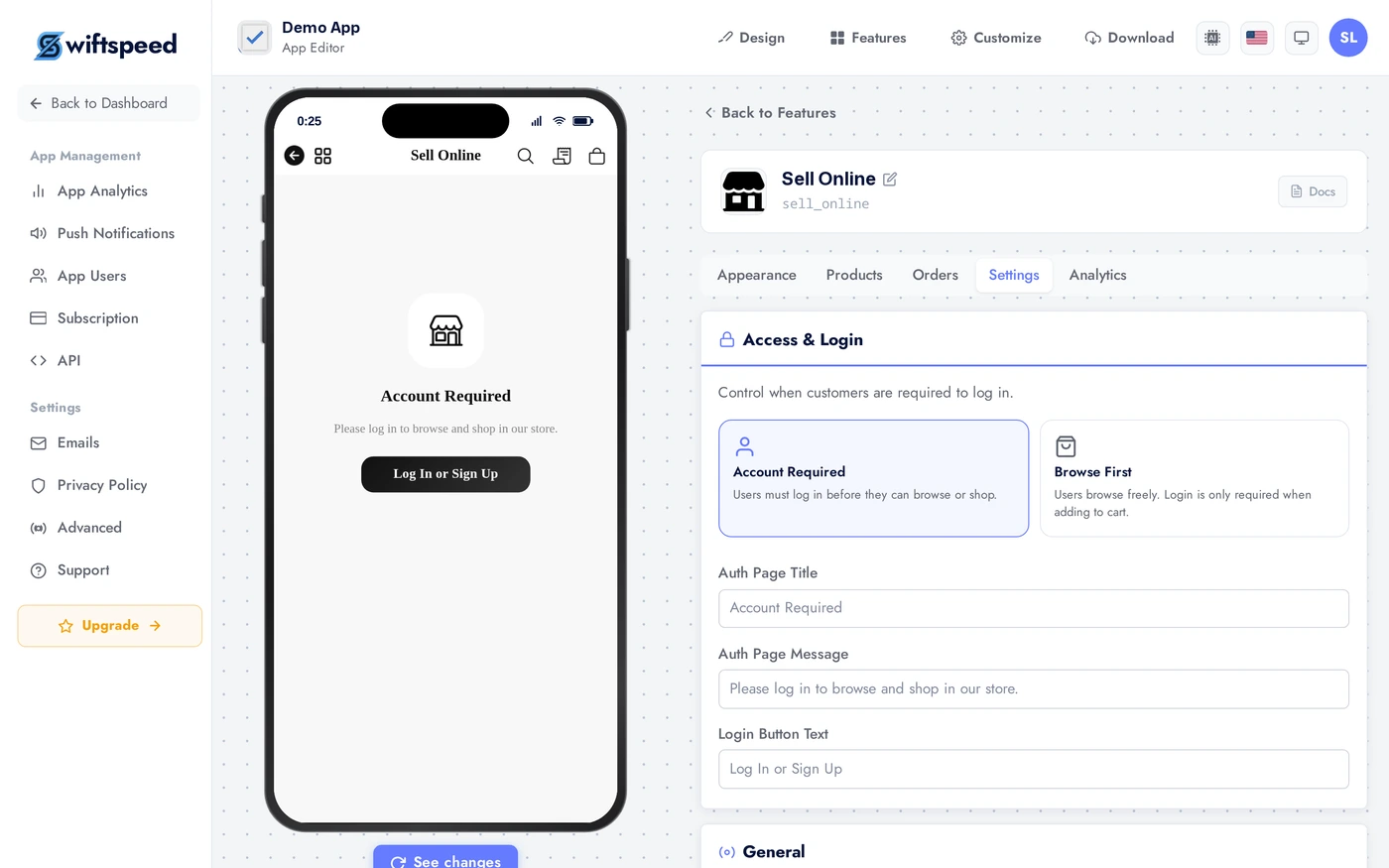 Sell Online Settings tab