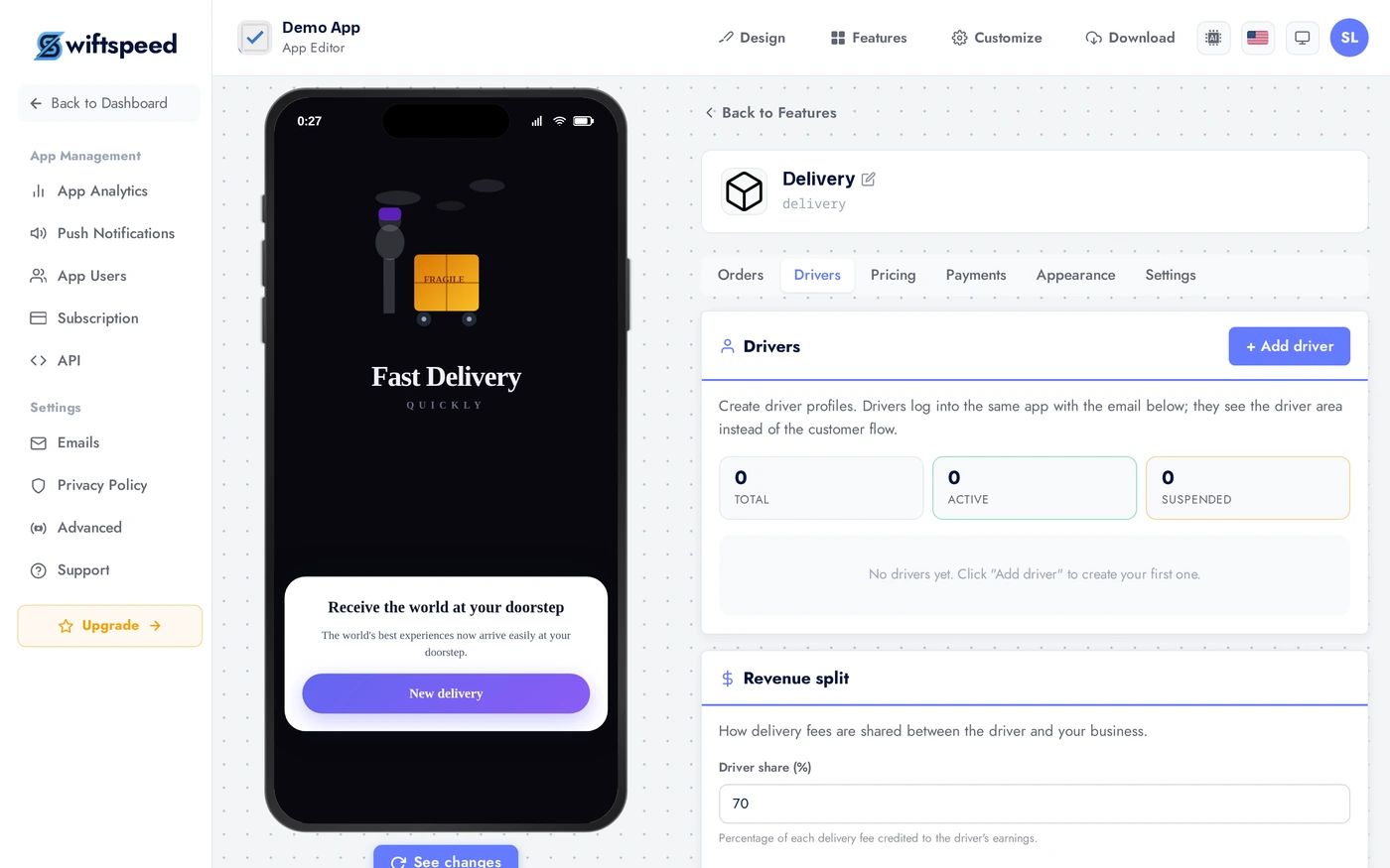 Delivery Drivers tab