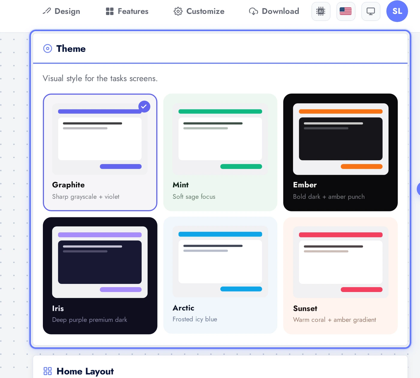 Tasks theme picker