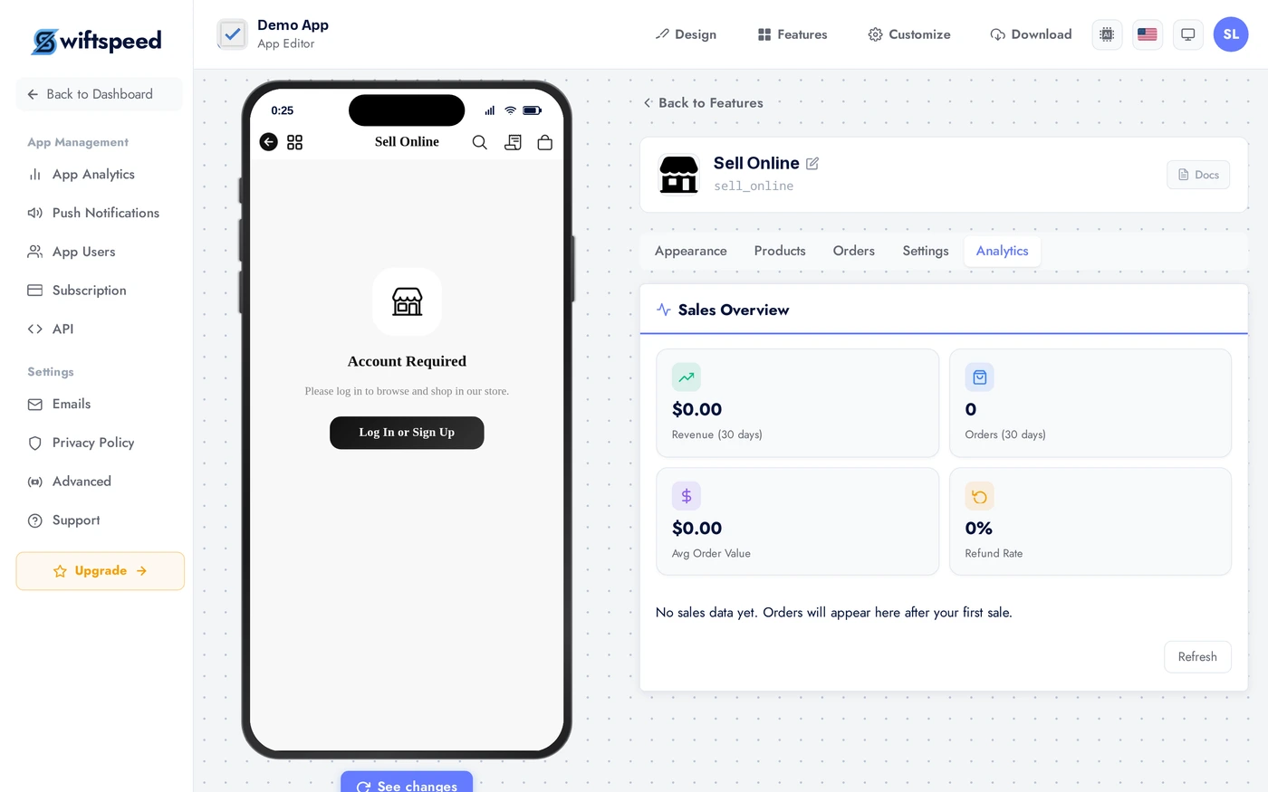 Sell Online Analytics tab