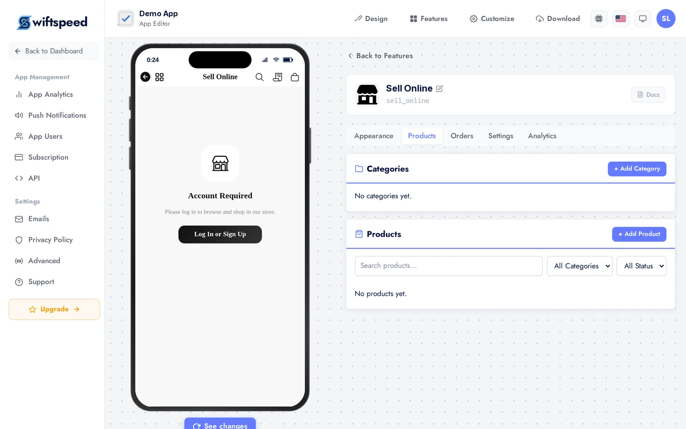 Sell Online Products tab