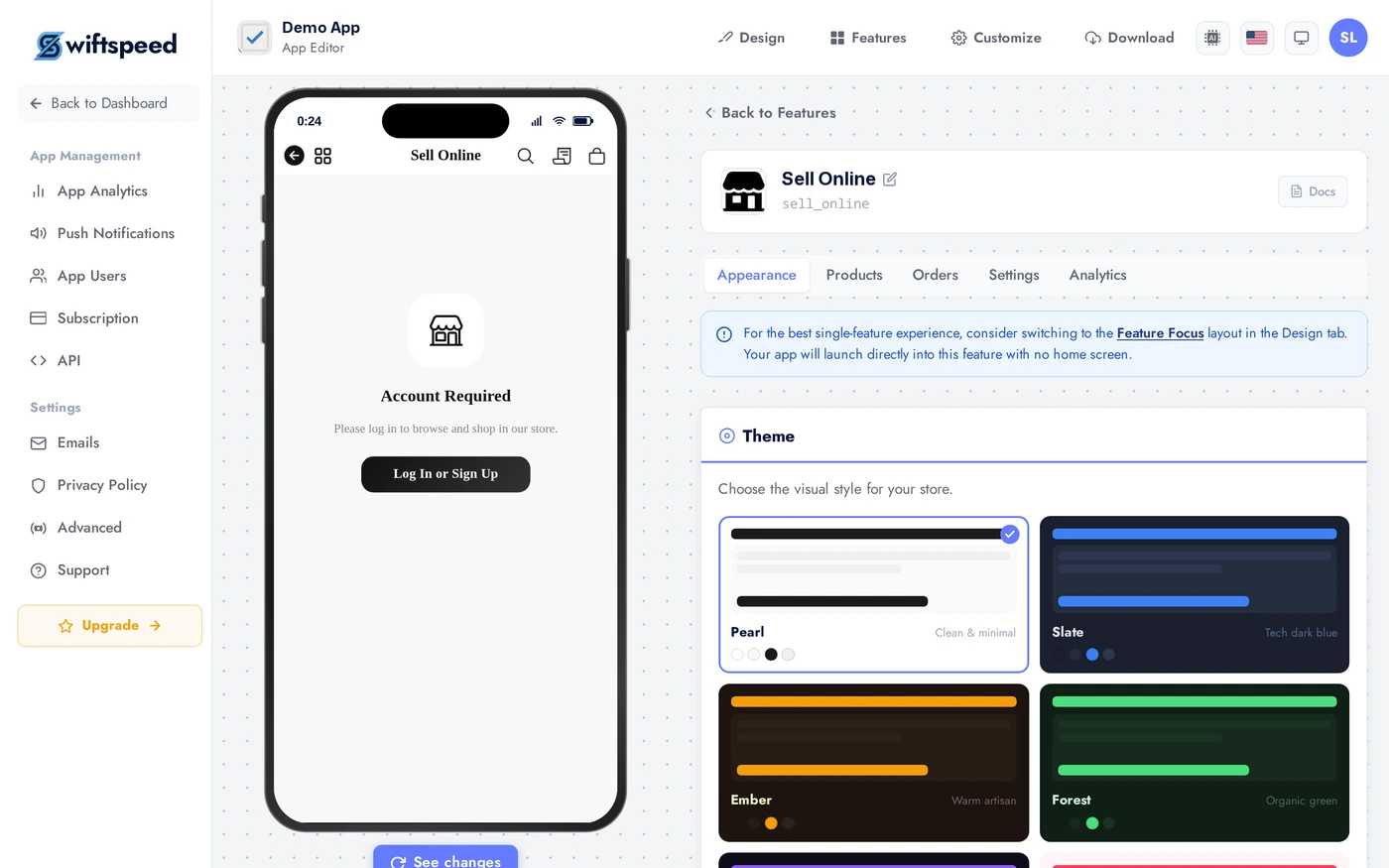 Sell Online Appearance tab