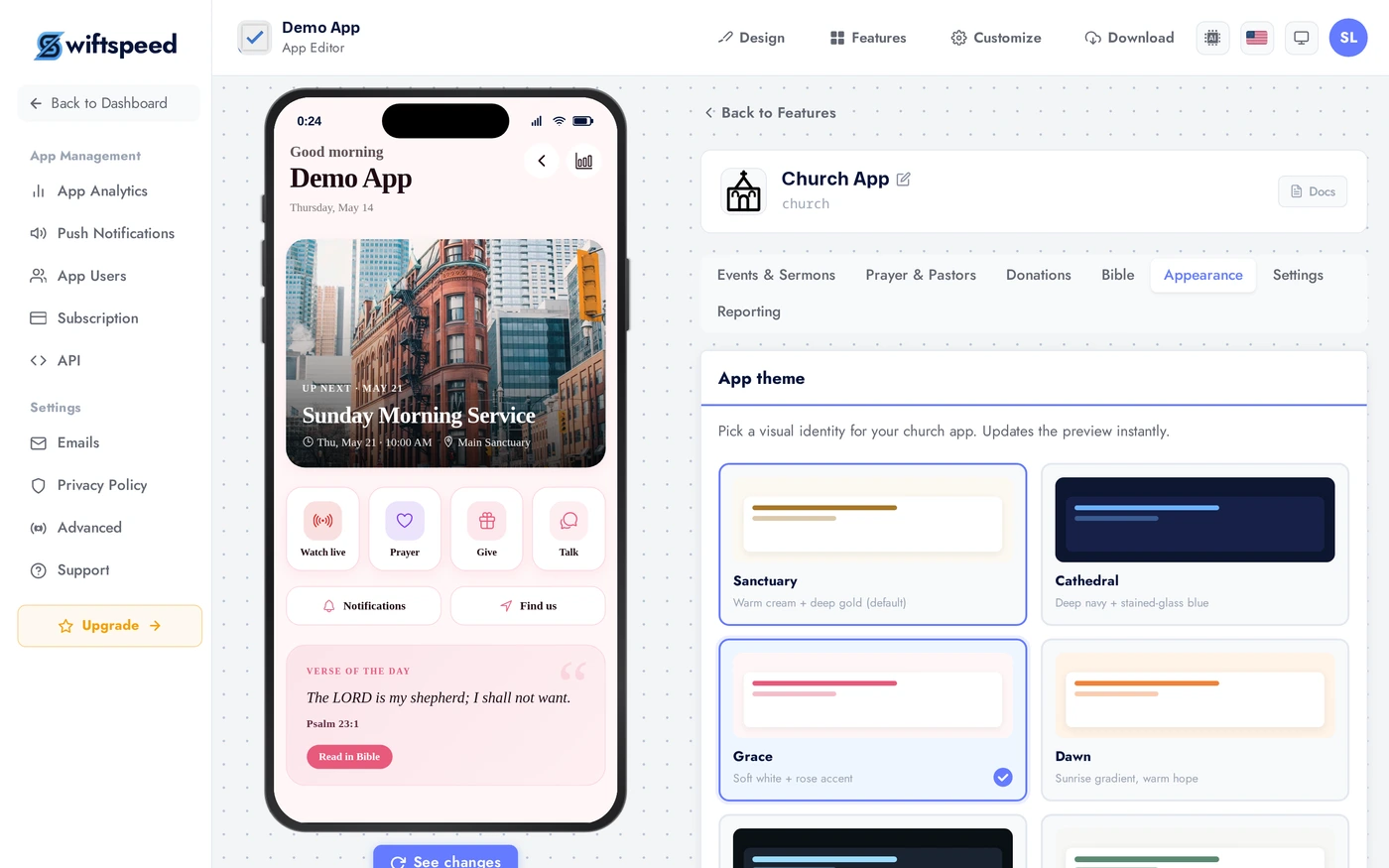 Church App Appearance tab