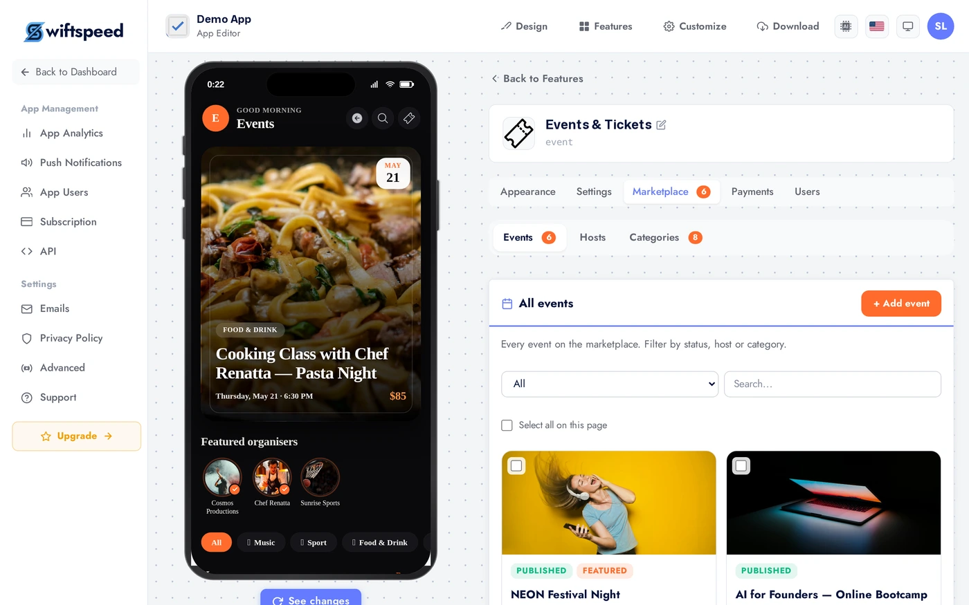 Events Marketplace tab
