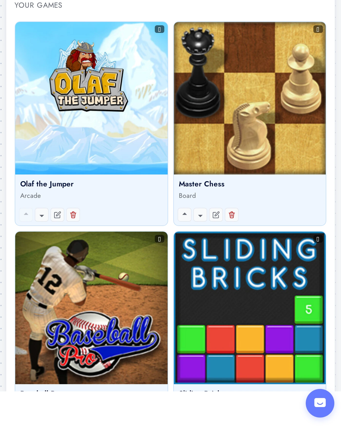 Catalogue card with added games and available games
