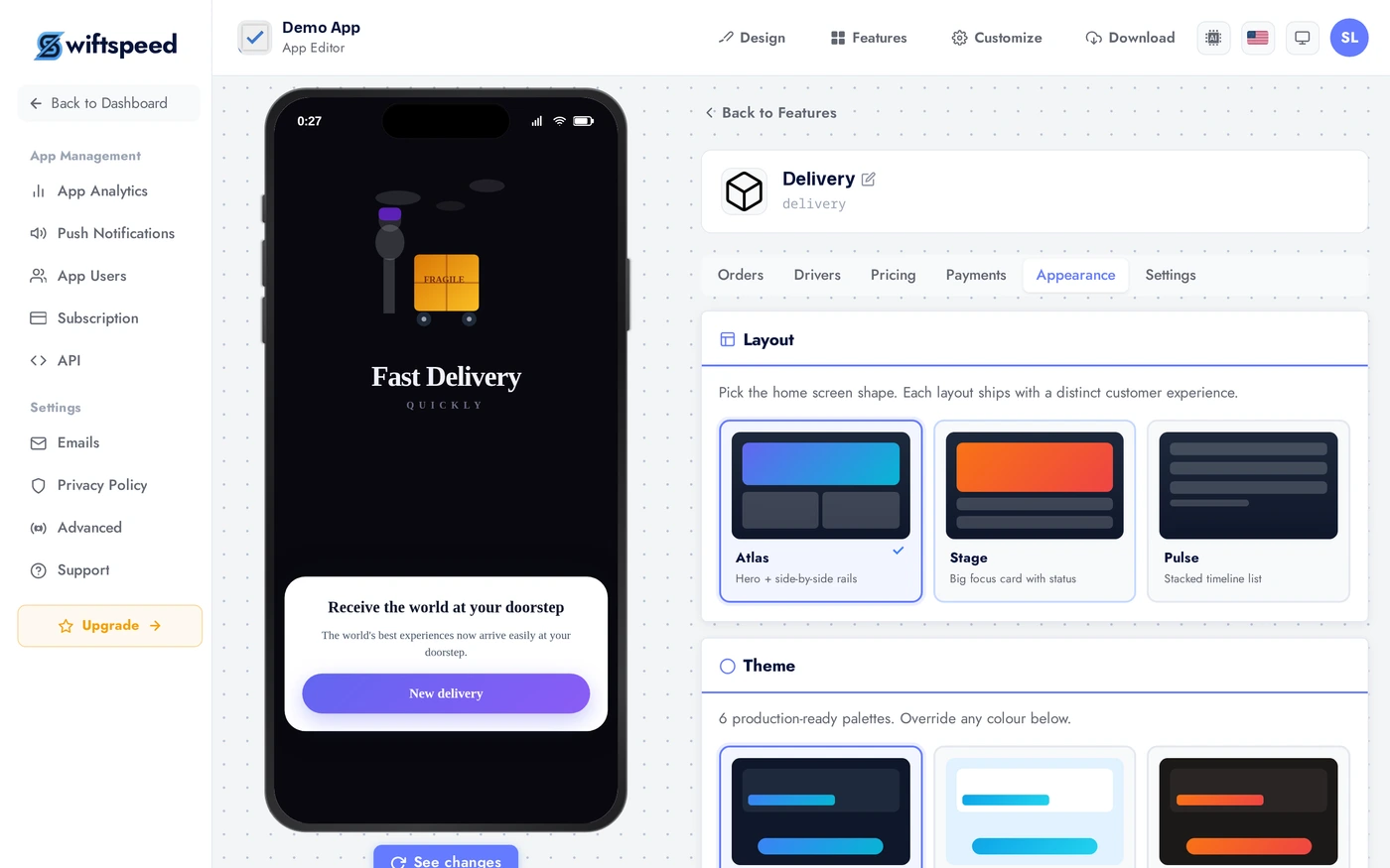 Delivery Appearance tab