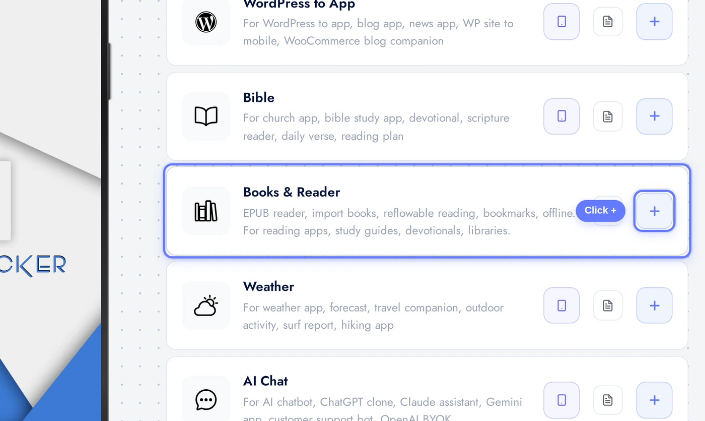 Add a Page list with the Books & Reader card highlighted