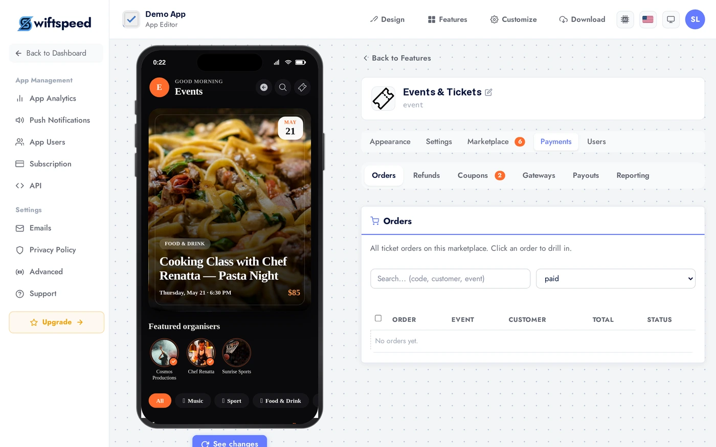 Events Payments tab
