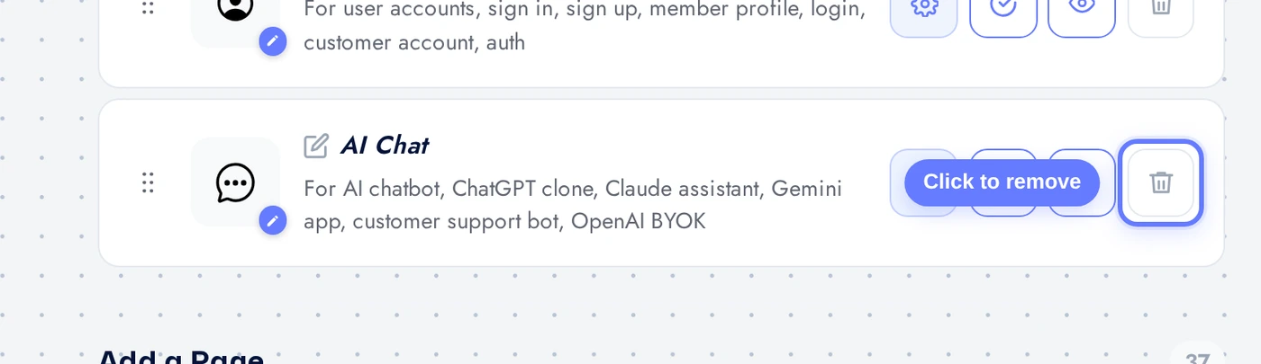 Features page with the AI Chat row and red remove button highlighted