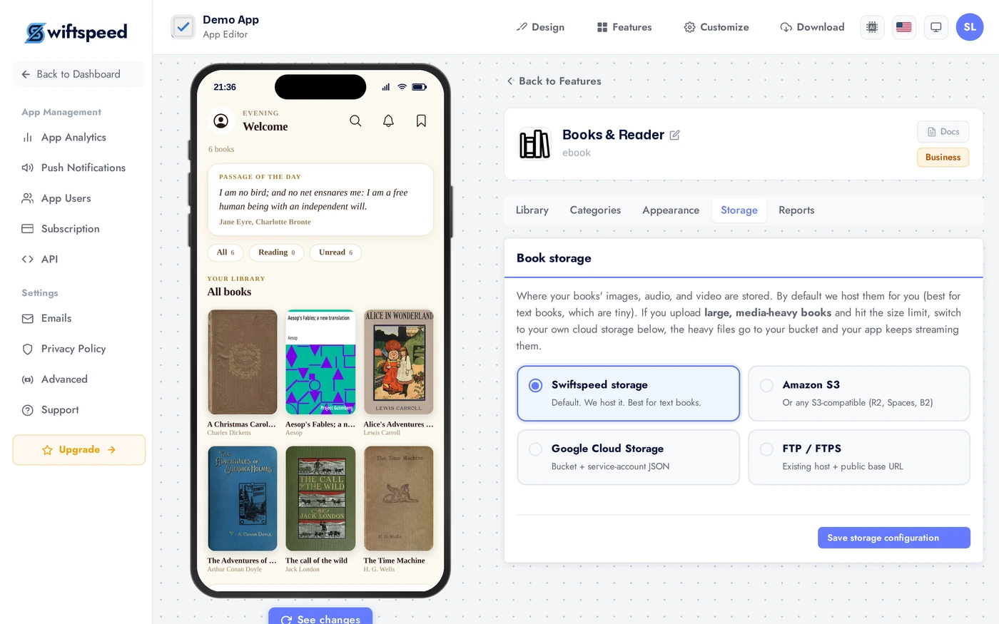 Books & Reader Storage tab