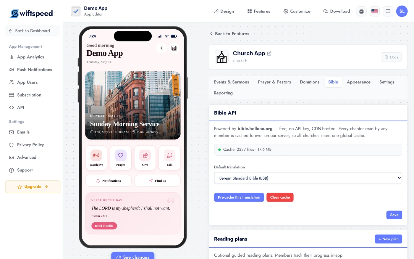 Church App Bible tab