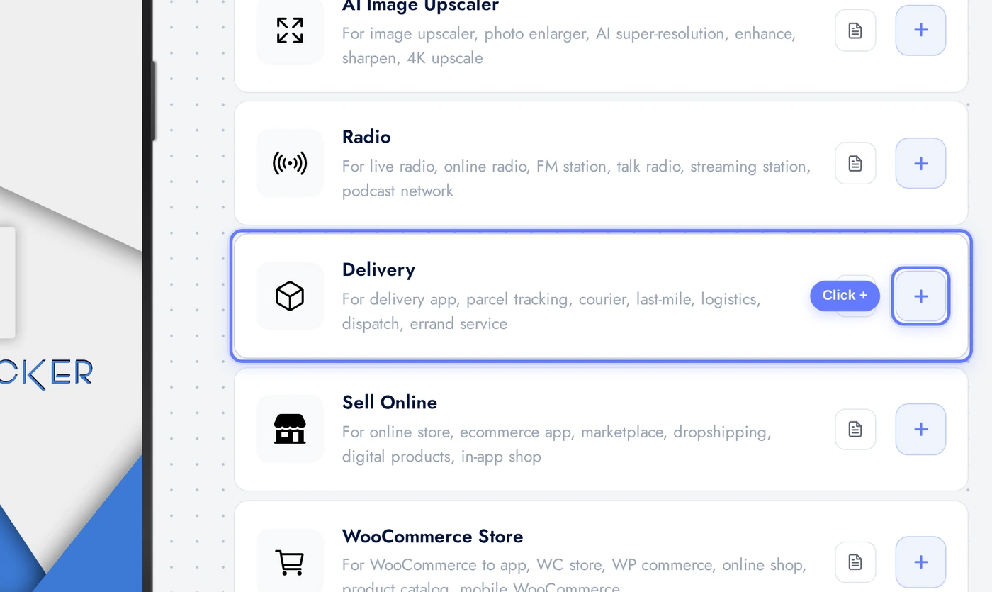 Add a Page list with the Delivery card highlighted