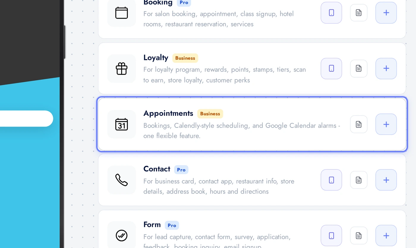 Add a Feature list with the Appointments card highlighted