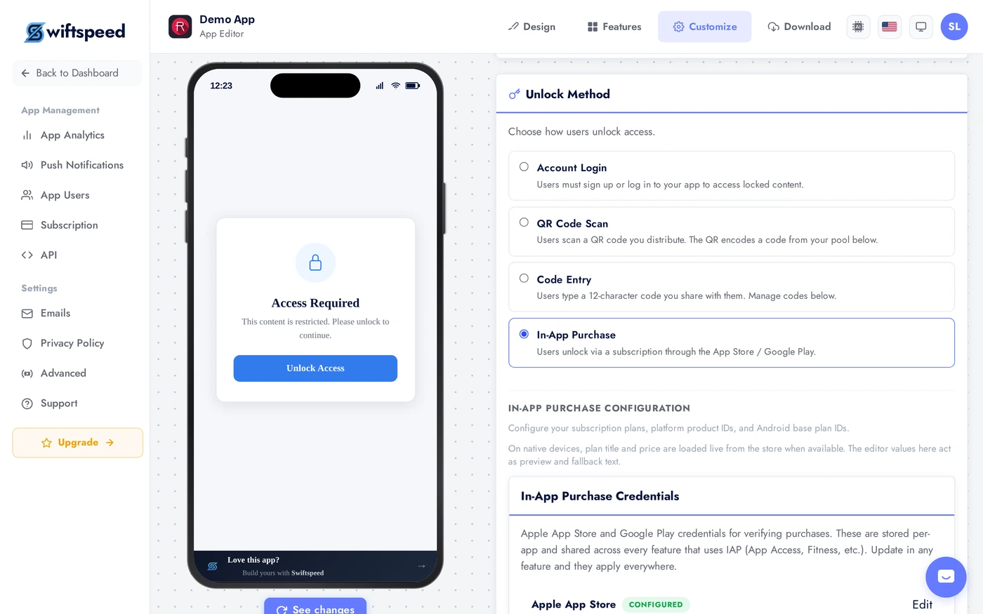 IAP unlock method selected