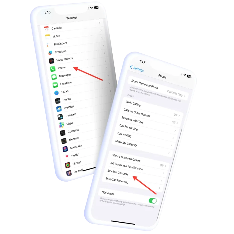 Unblocked contacts on iPhone
