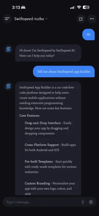 AI Chat Assistant app built with Swiftspeed