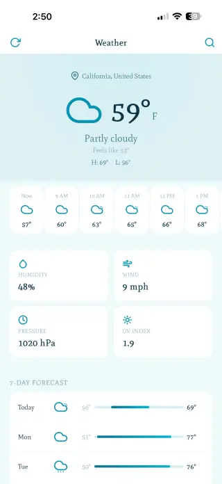Weather app built with Swiftspeed app maker for business