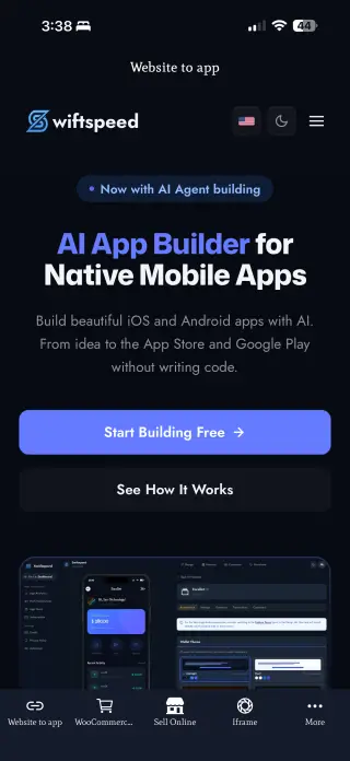 Website to App app built with Swiftspeed