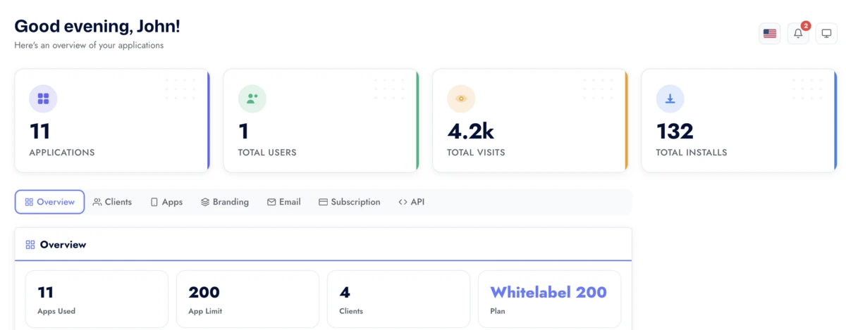 White label app builder: agency dashboard under your own brand